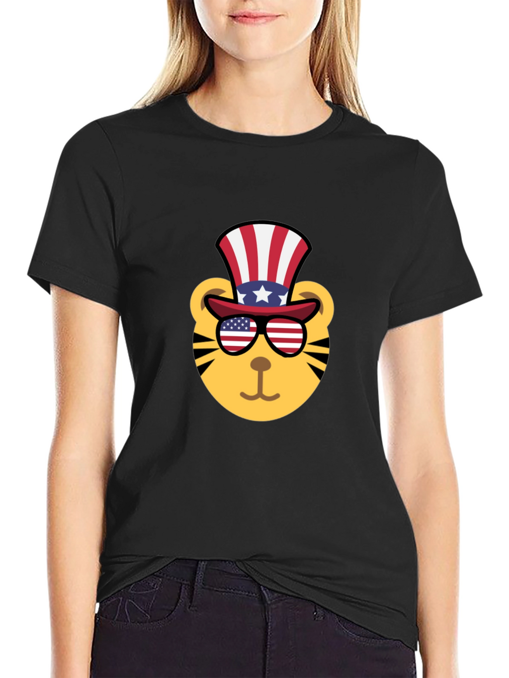 Patriotic Tiger Graphic Tee - Mens Black T-Shirt