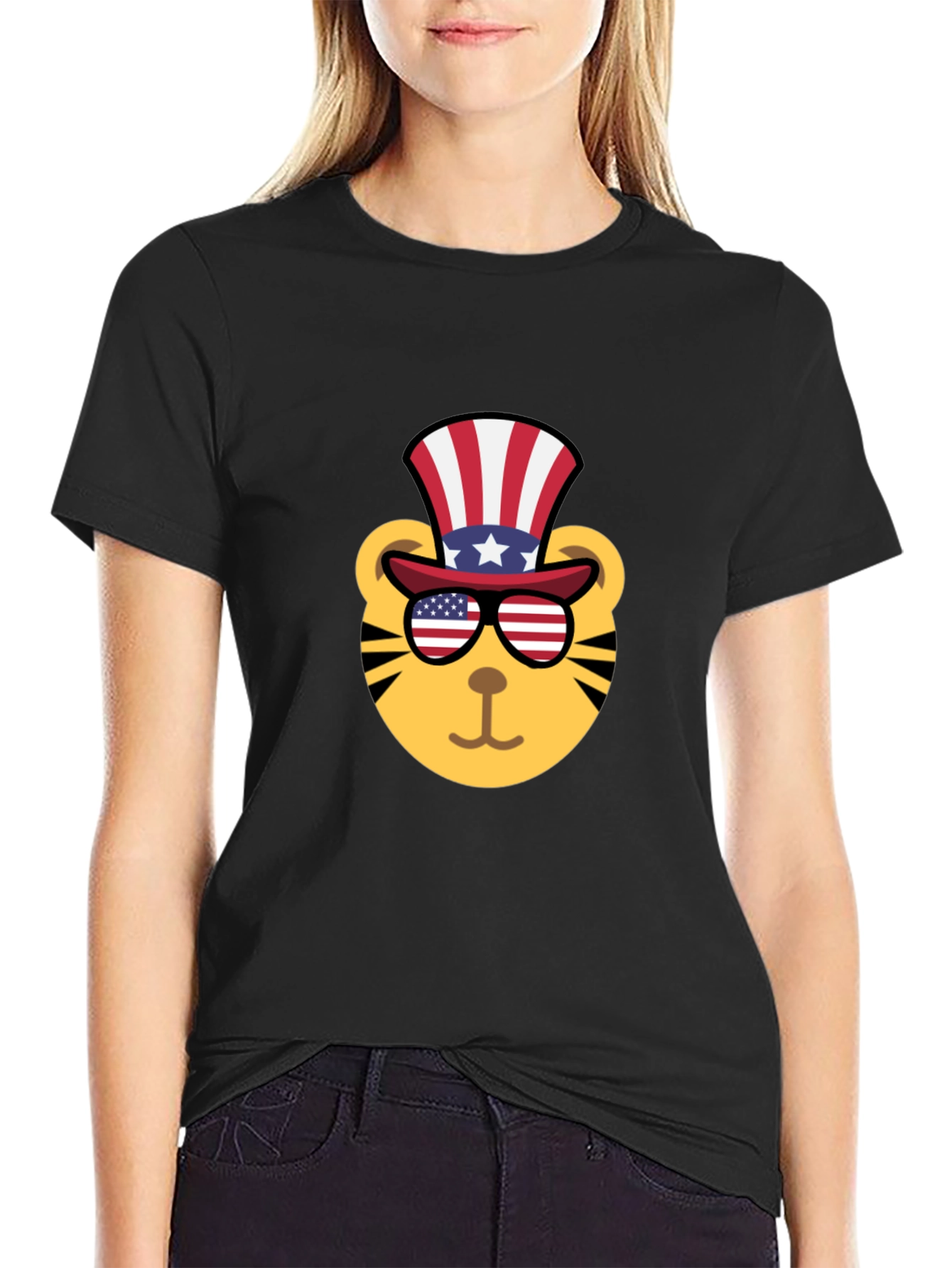 Patriotic Tiger Graphic Tee - Mens Black T-Shirt