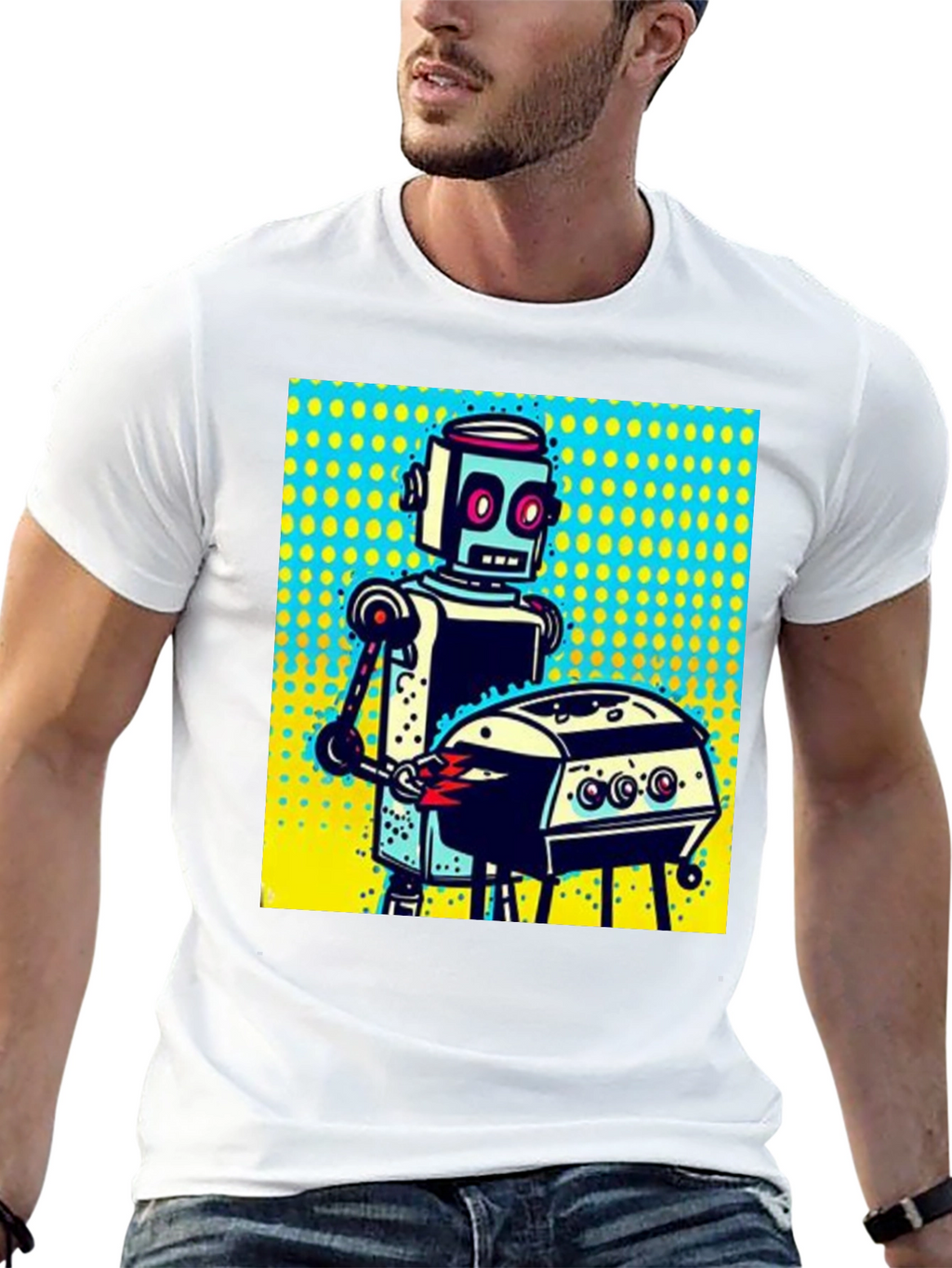 Robot Grilling T-Shirt - Novelty Graphic Tee