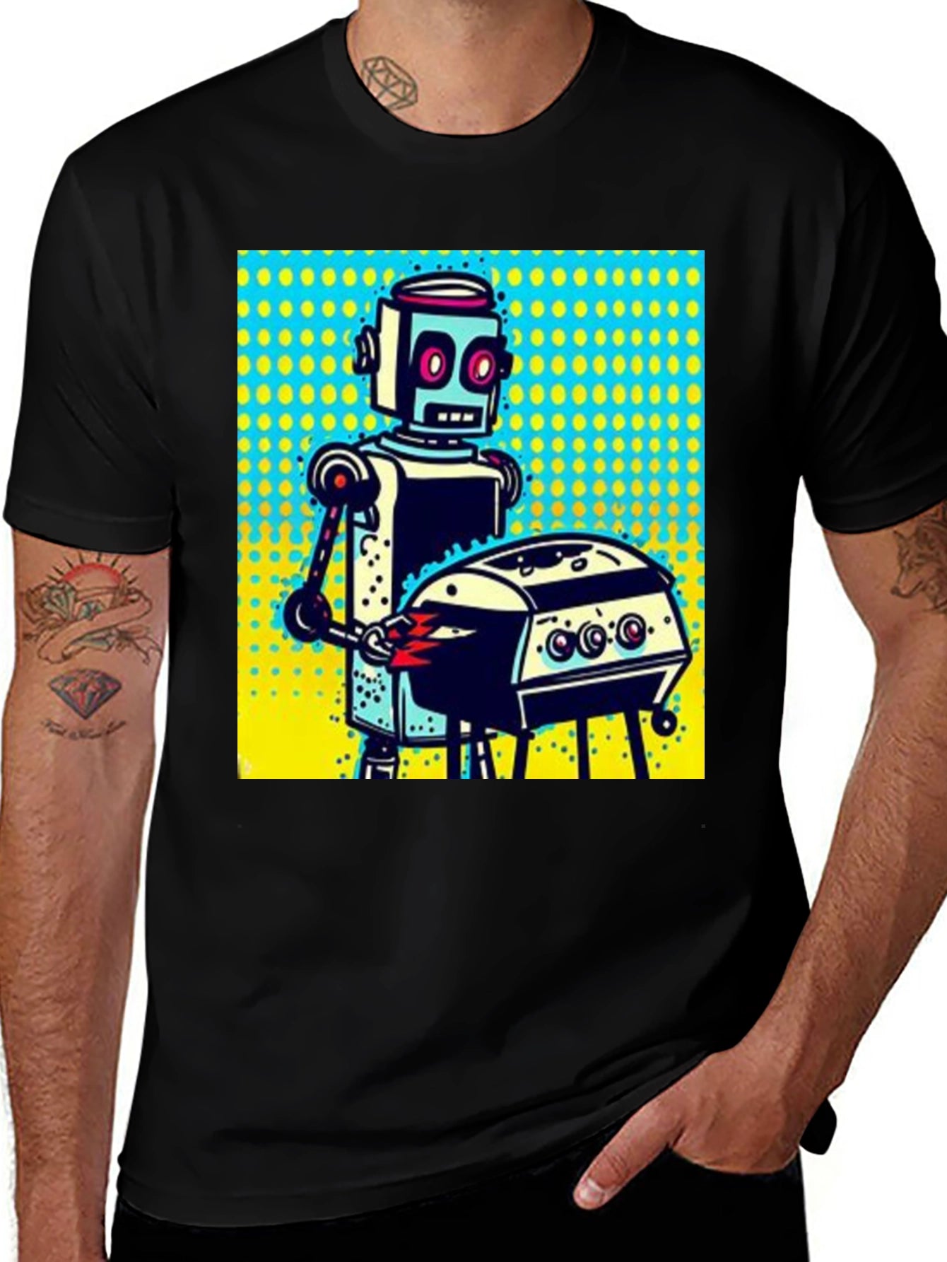 Robot Grilling T-Shirt - Novelty Graphic Tee