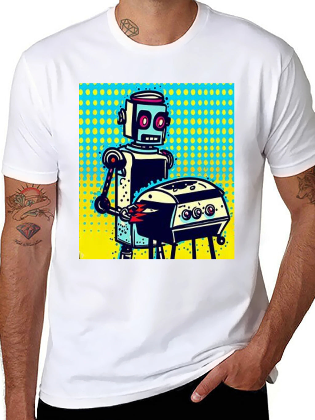 Robot Grilling T-Shirt - Novelty Graphic Tee