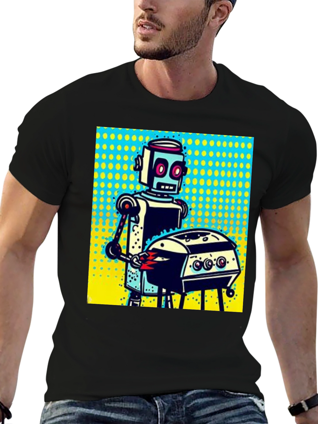 Robot Grilling T-Shirt - Novelty Graphic Tee