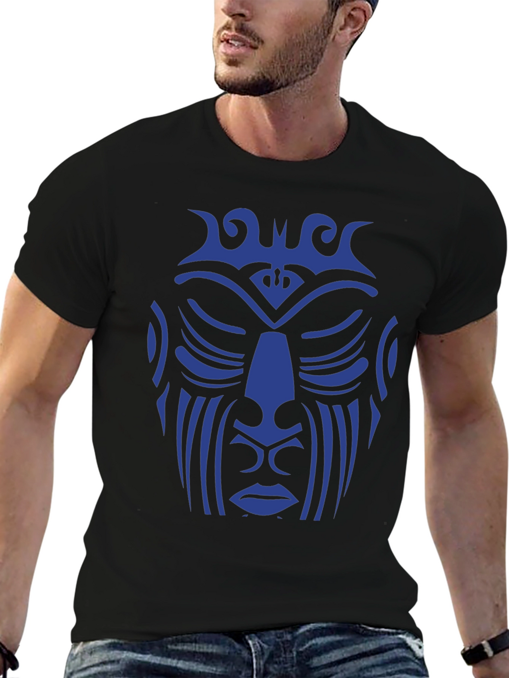 Tribal Face Graphic Tee - Unique Design
