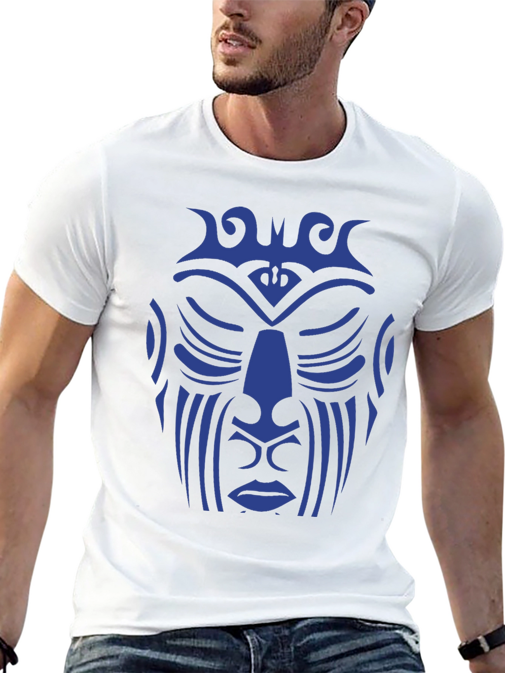 Tribal Face Graphic Tee - Unique Design