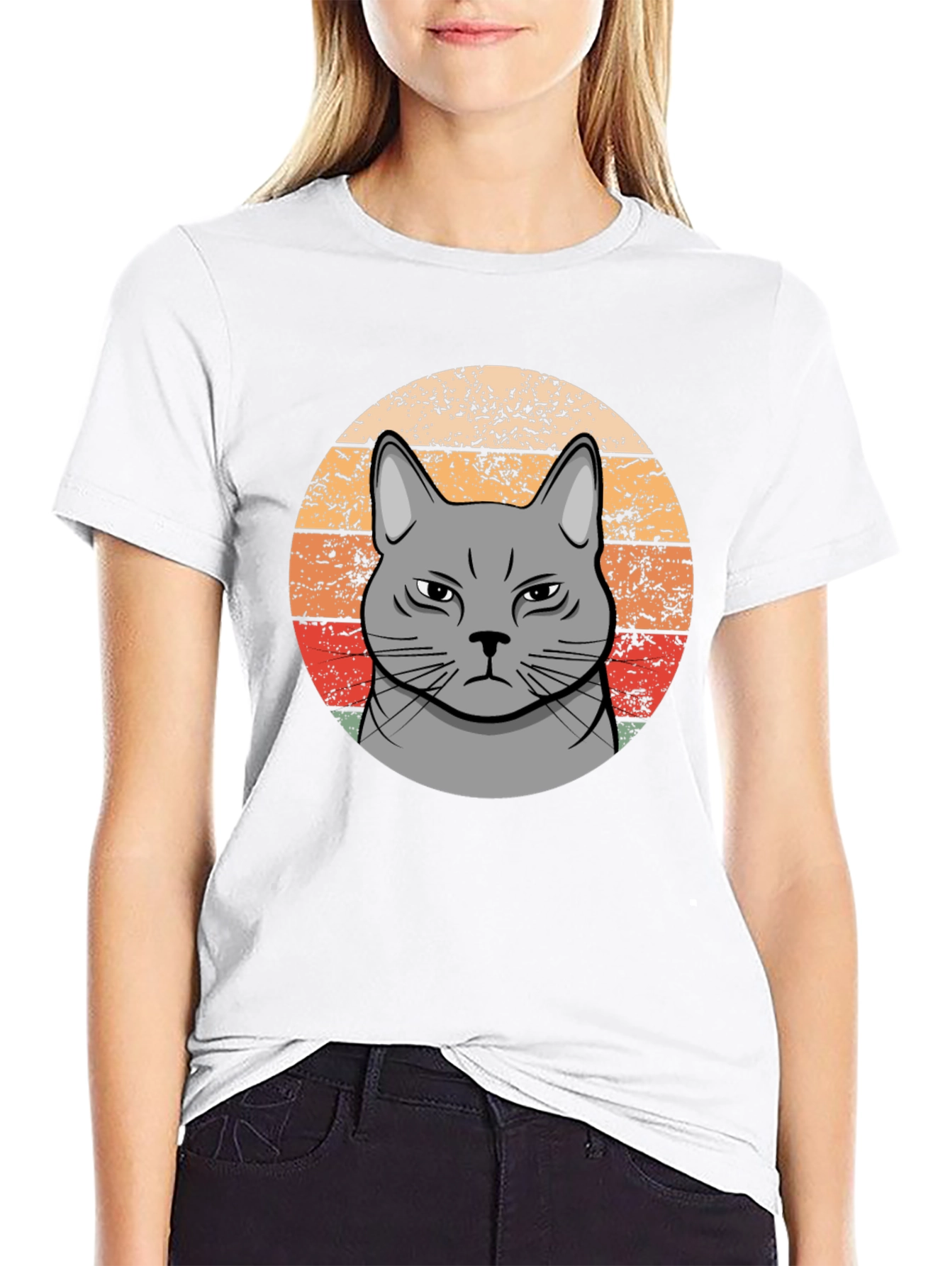 Grumpy Cat Sunset T-Shirt - Retro Style