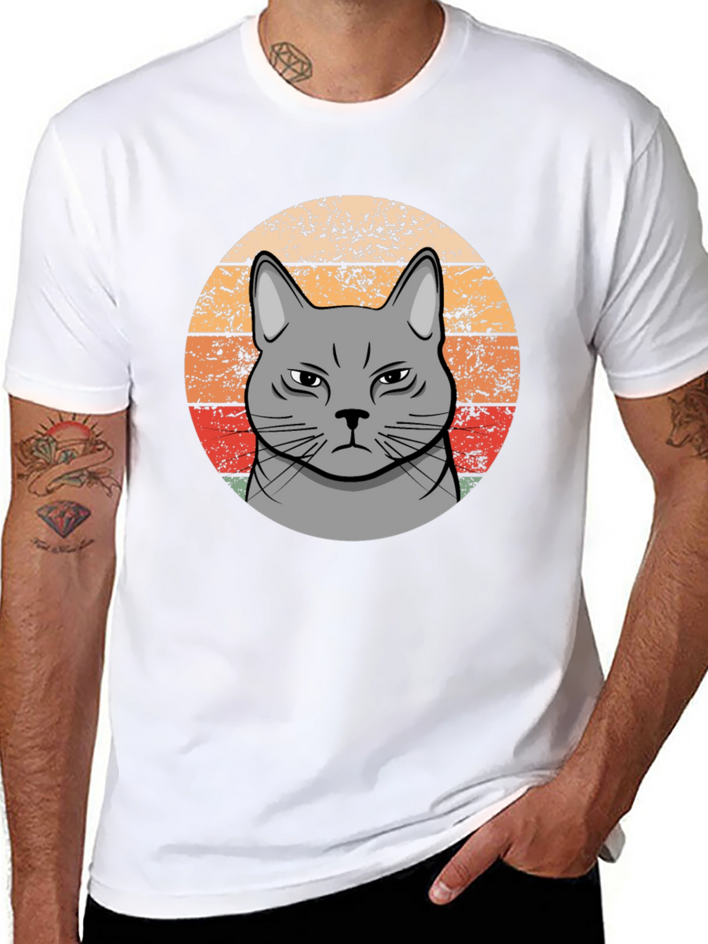 Grumpy Cat Sunset T-Shirt - Retro Style