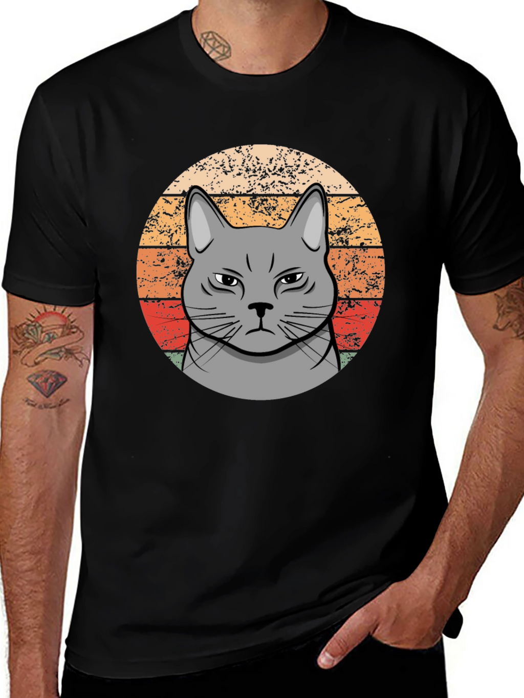 Grumpy Cat Sunset T-Shirt - Retro Style