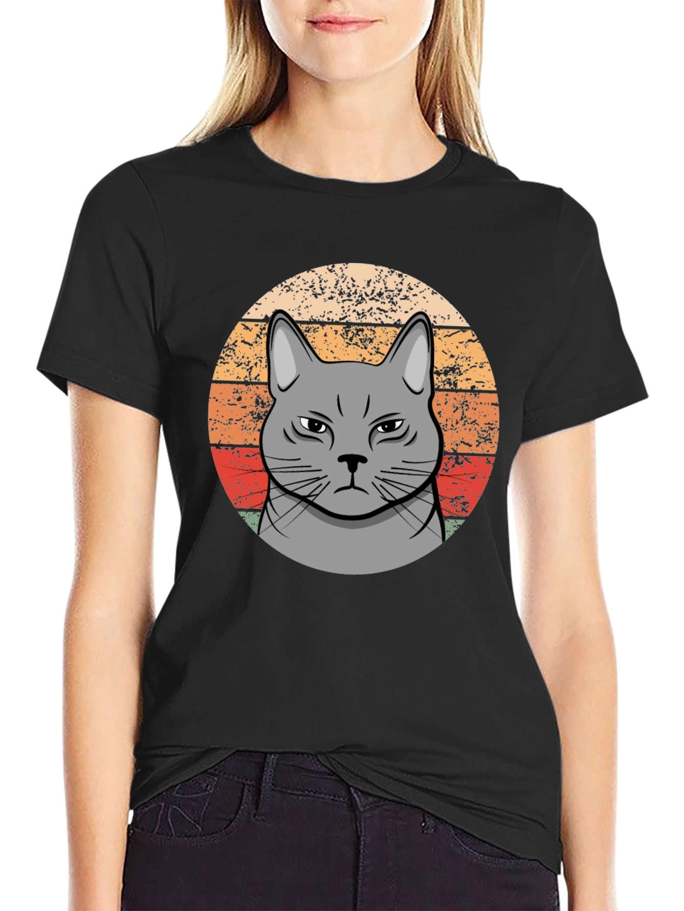 Grumpy Cat Sunset T-Shirt - Retro Style