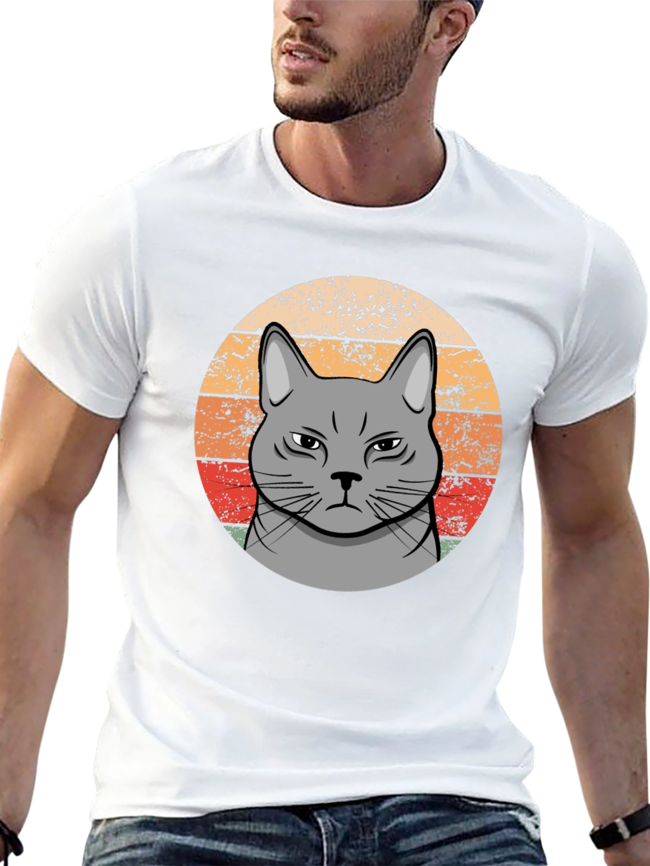 Grumpy Cat Sunset T-Shirt - Retro Style