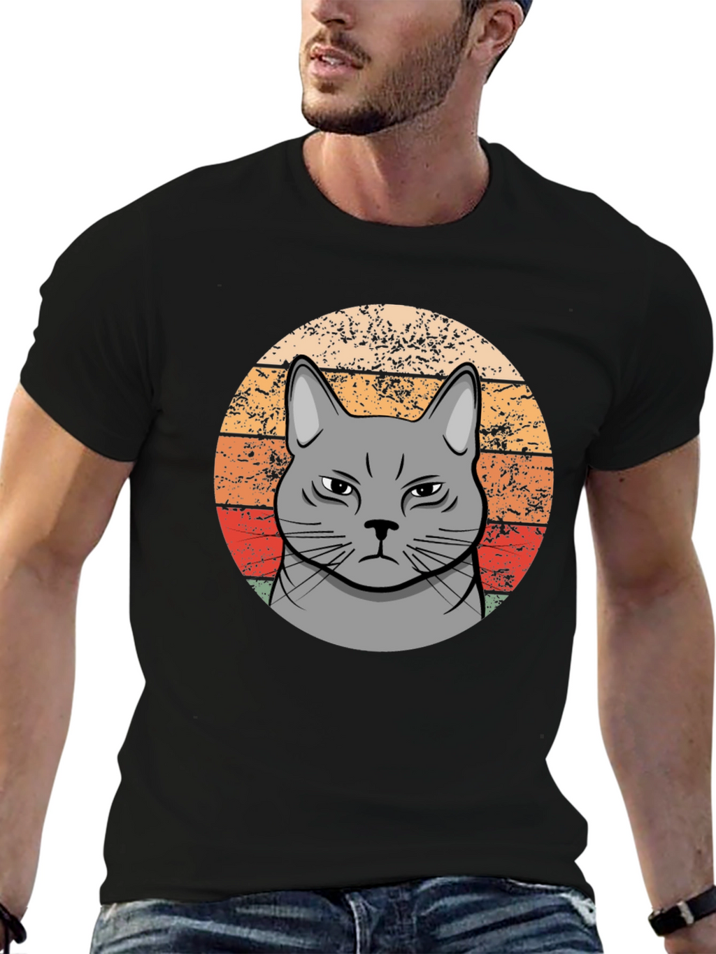 Grumpy Cat Sunset T-Shirt - Retro Style
