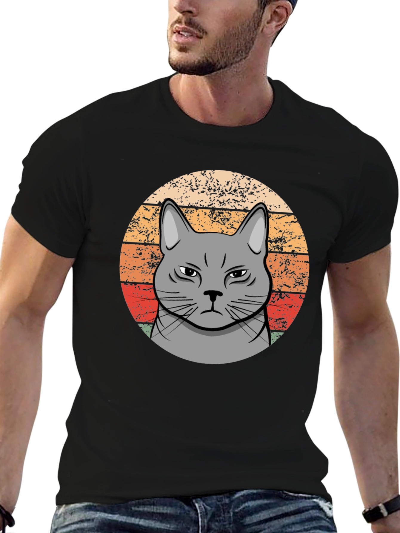 Grumpy Cat Sunset T-Shirt - Retro Style