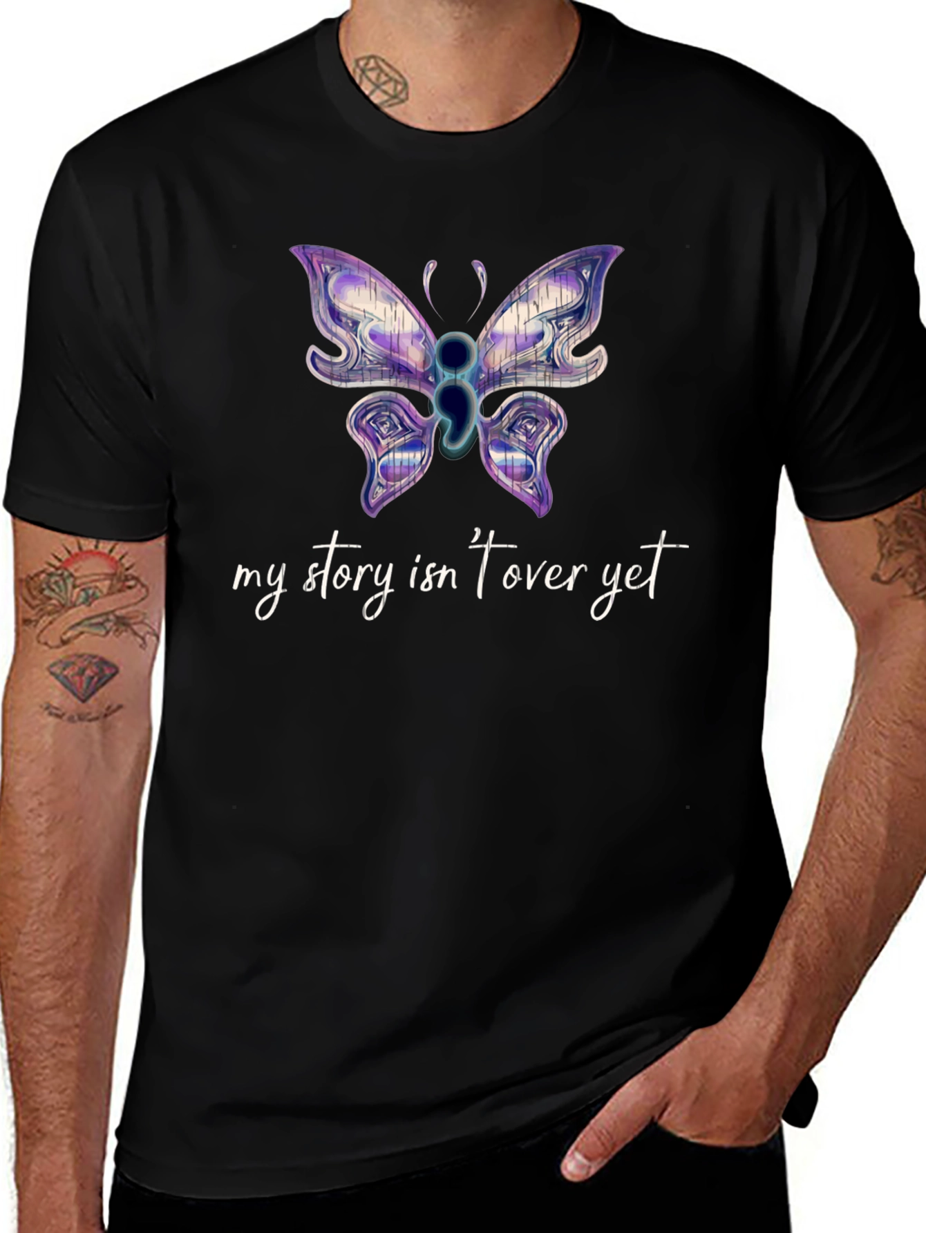 Semicolon Butterfly Graphic Tee - My Story Isnt Over Yet