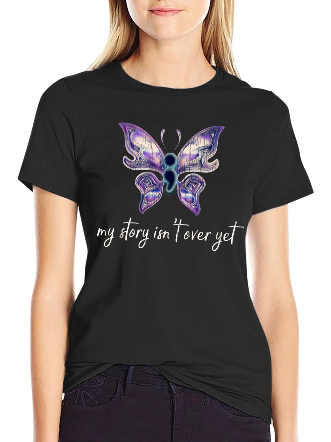 Semicolon Butterfly Graphic Tee - My Story Isnt Over Yet