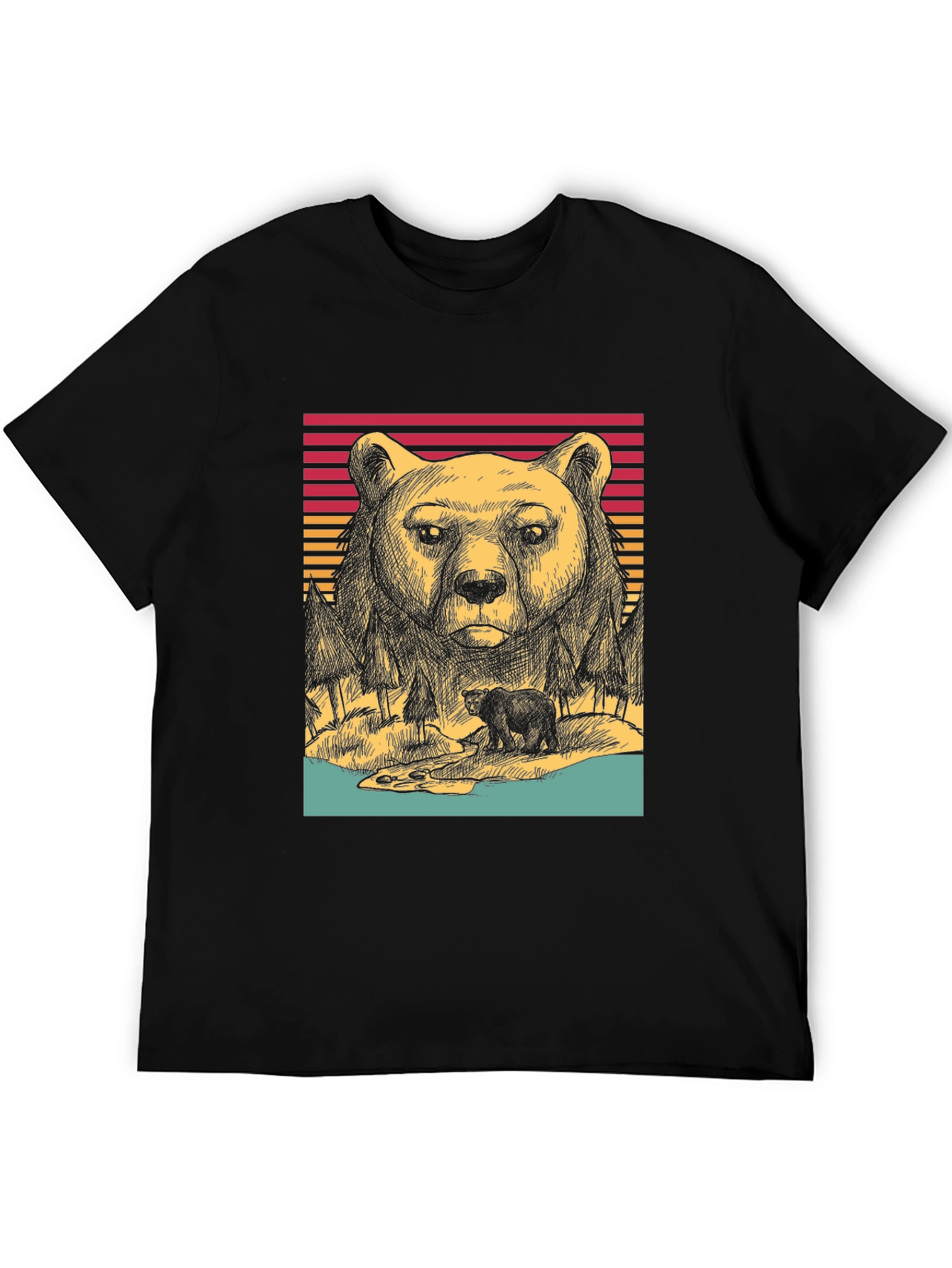 Retro Bear Graphic Tee - Black Unisex T-Shirt