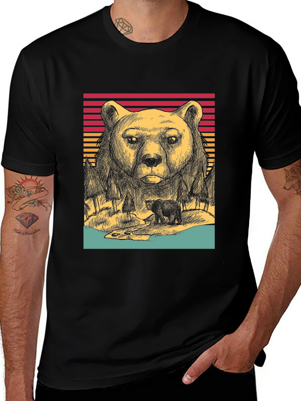 Retro Bear Graphic Tee - Black Unisex T-Shirt