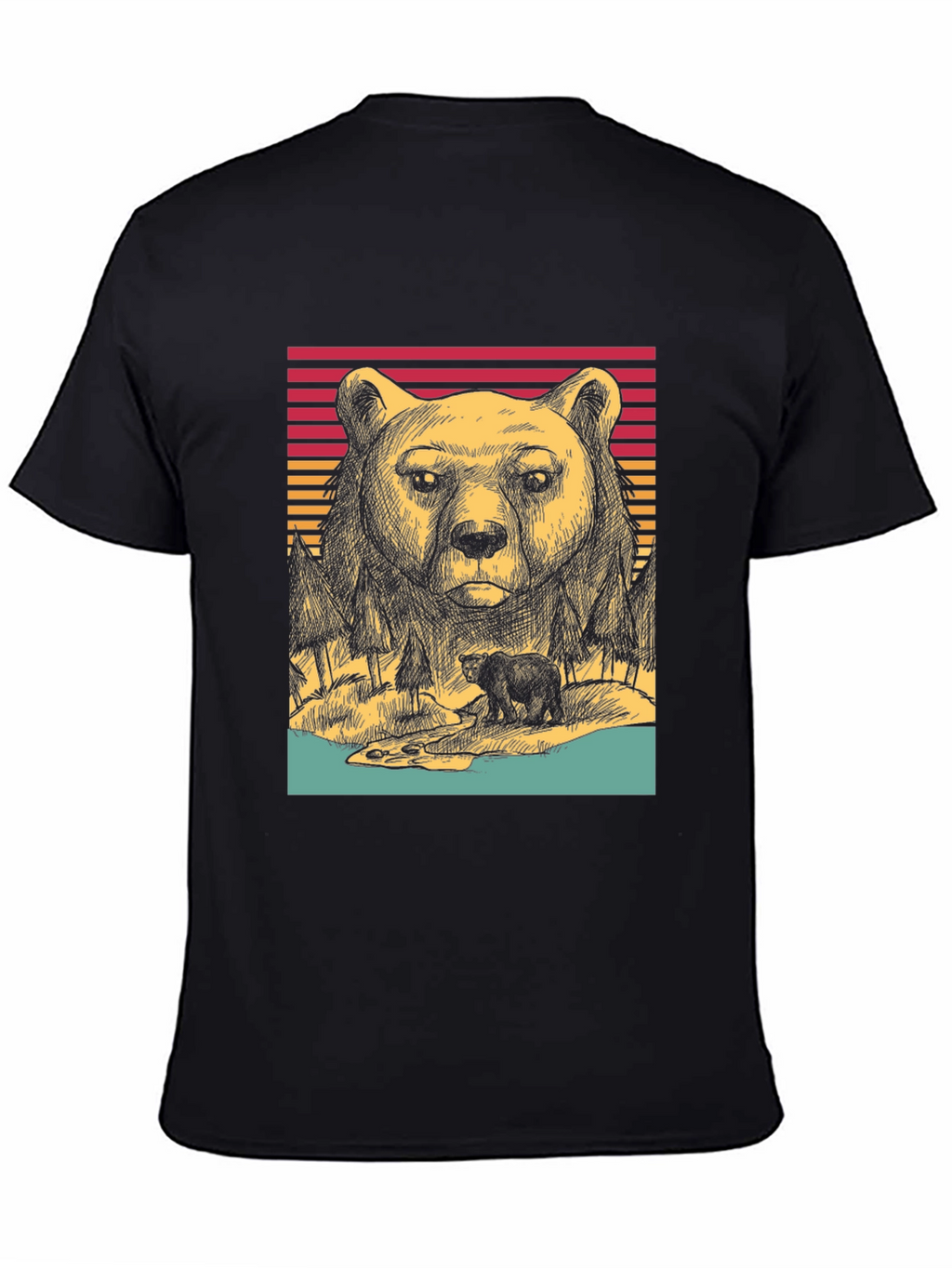 Retro Bear Graphic Tee - Black Unisex T-Shirt