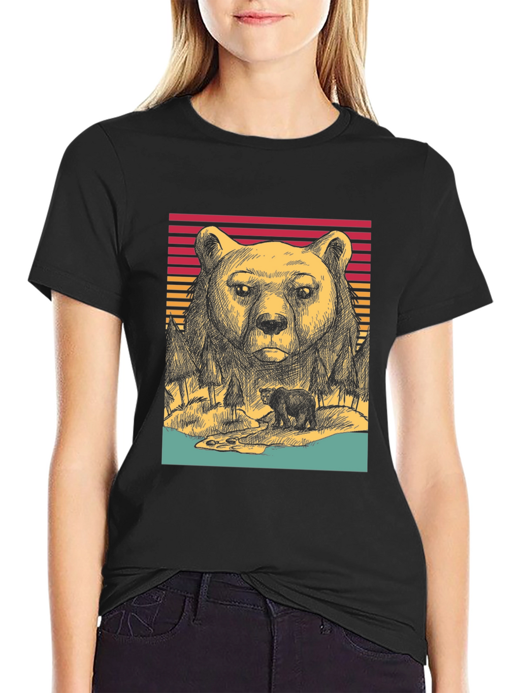 Retro Bear Graphic Tee - Black Unisex T-Shirt