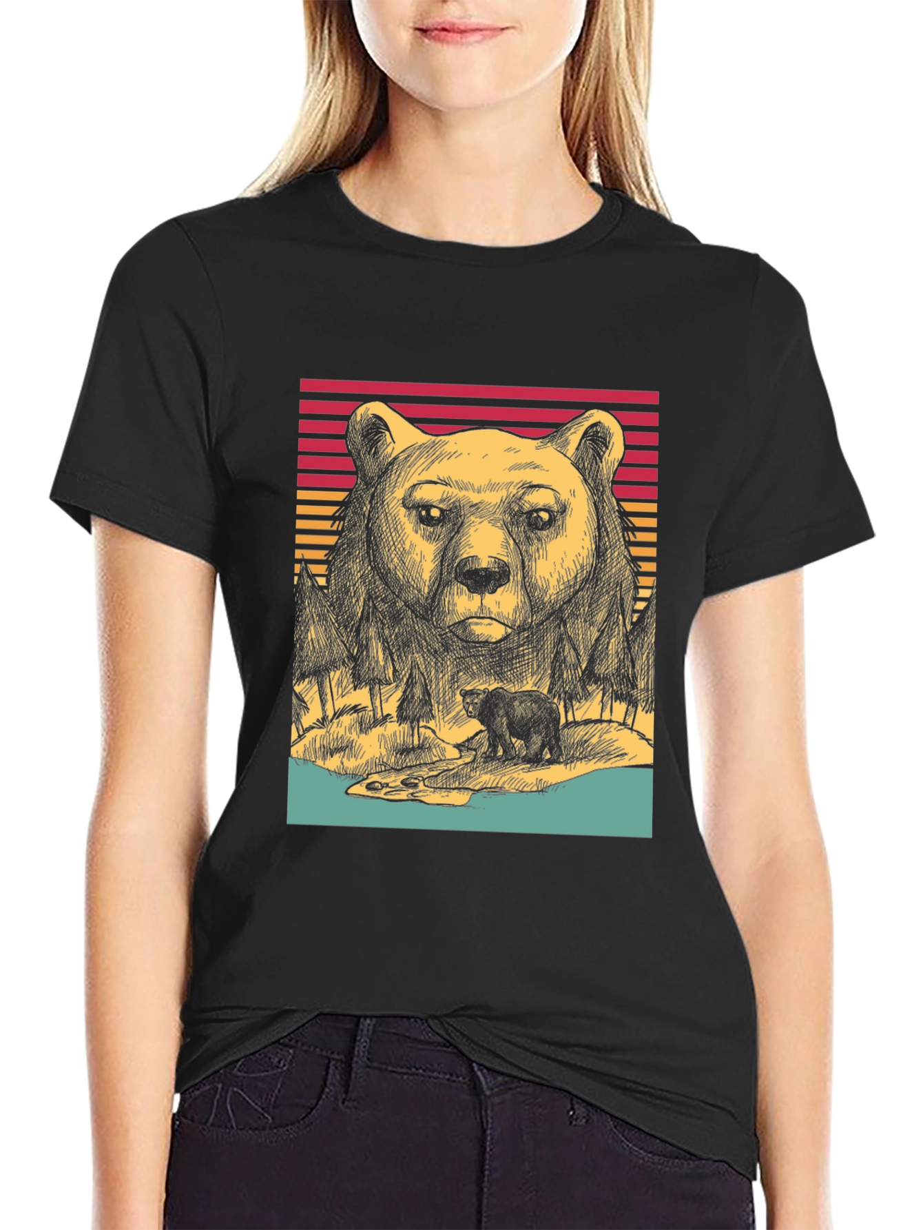 Retro Bear Graphic Tee - Black Unisex T-Shirt