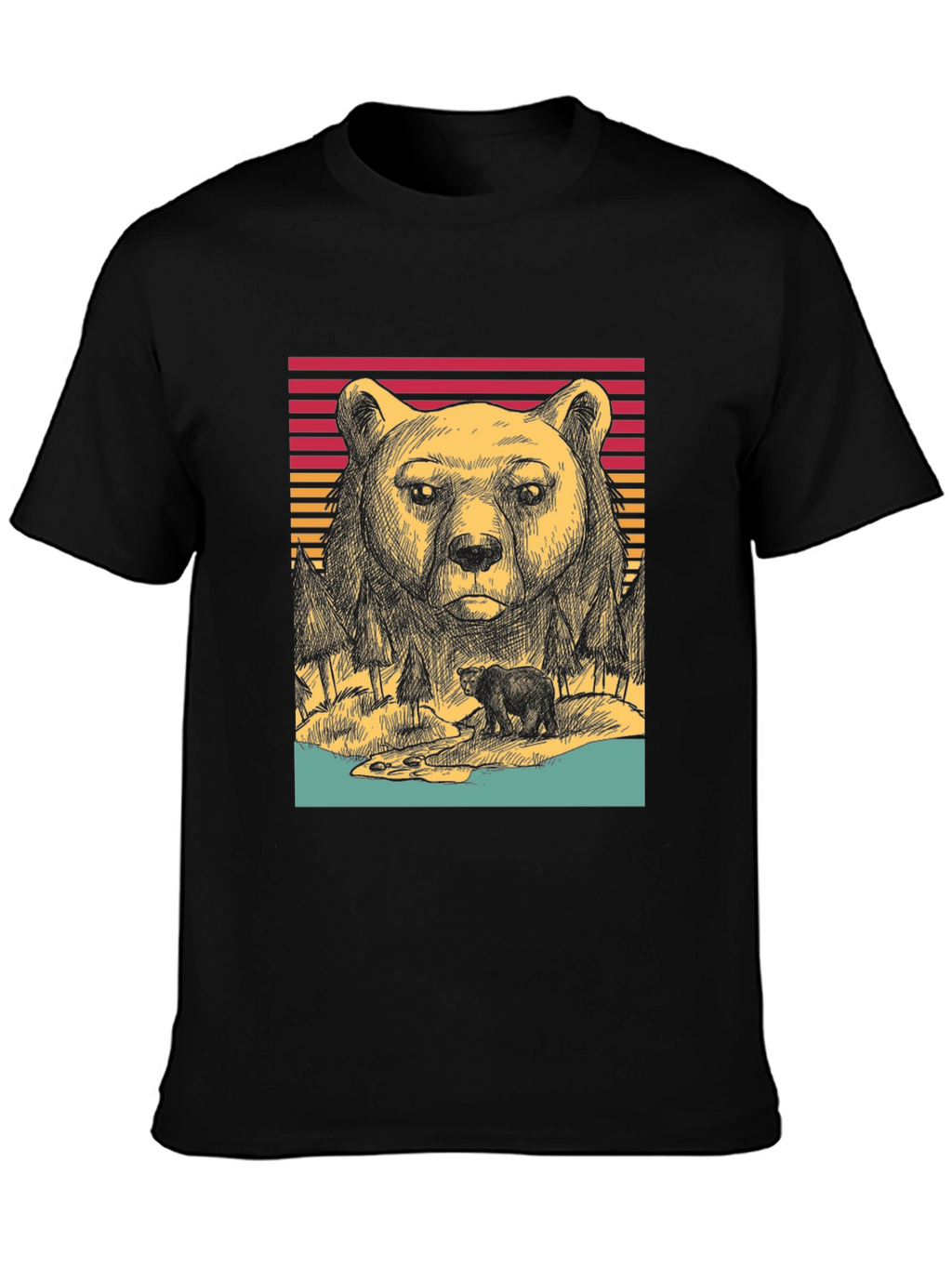 Retro Bear Graphic Tee - Black Unisex T-Shirt