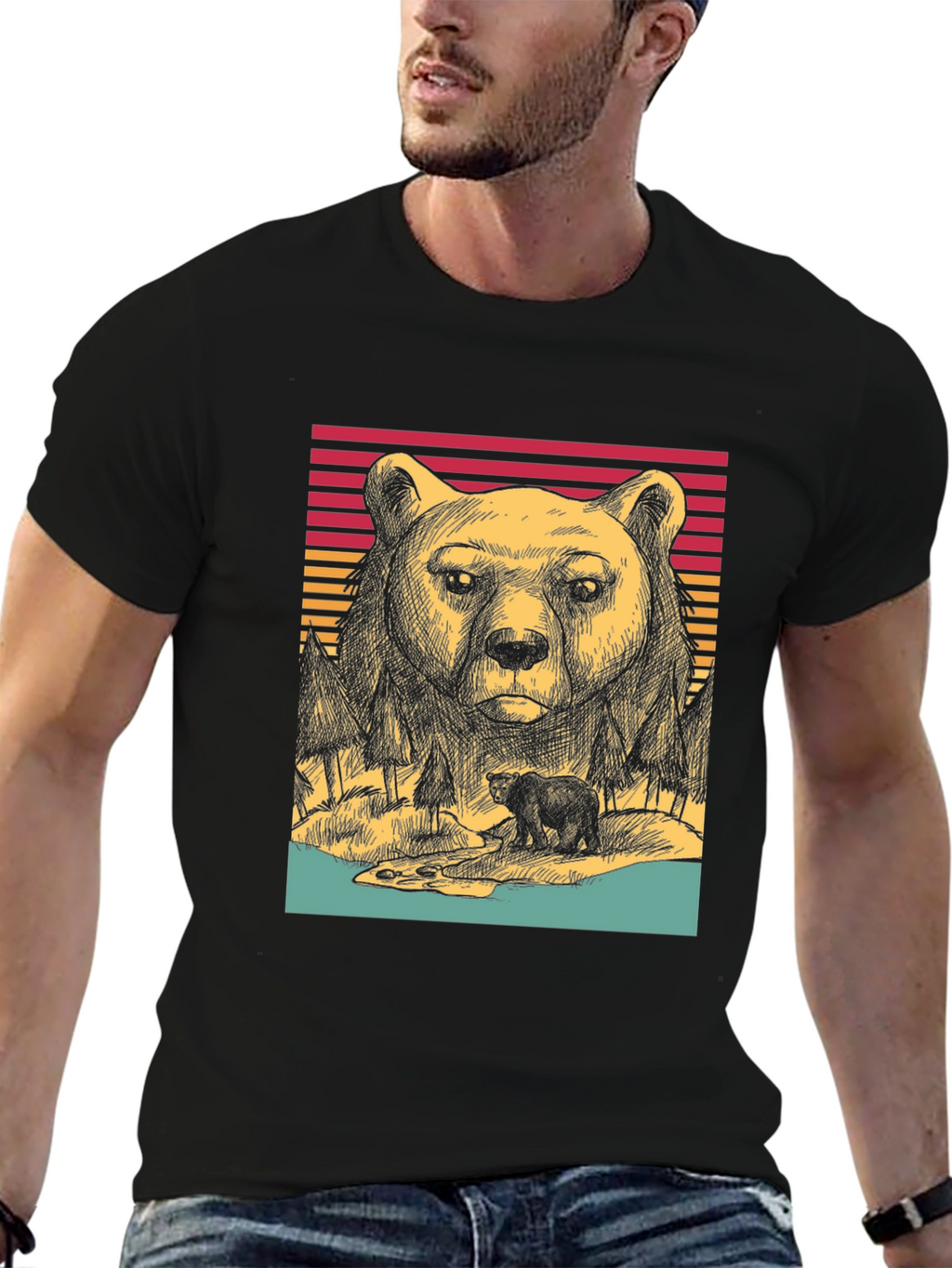 Retro Bear Graphic Tee - Black Unisex T-Shirt