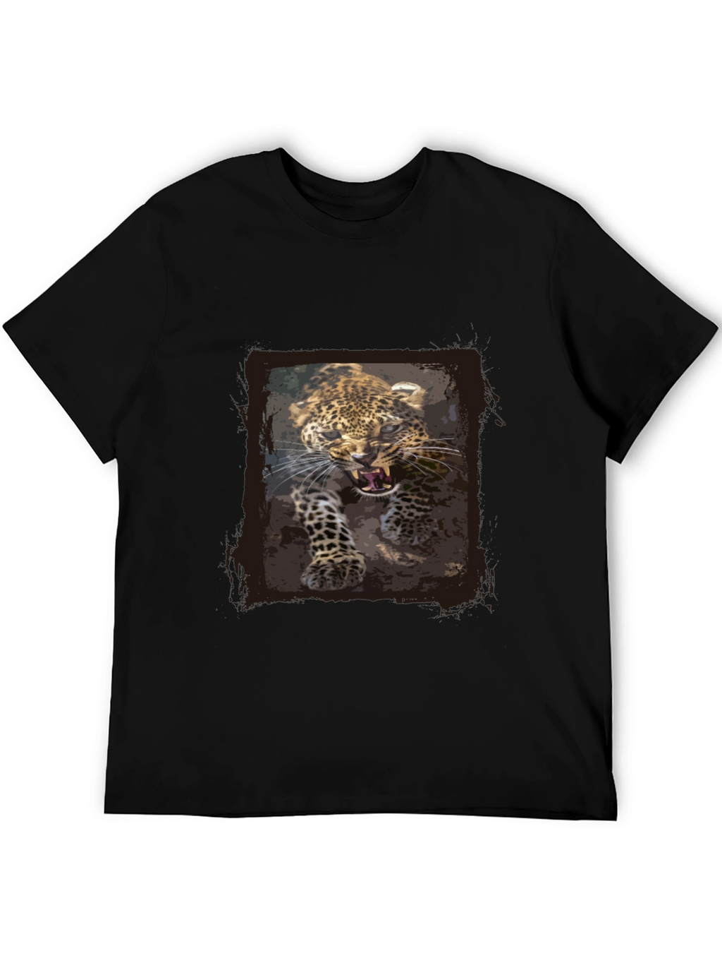 Leopard Print Graphic Tee - Black Cotton T-Shirt