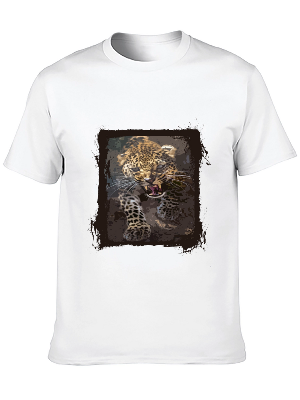 Leopard Print Graphic Tee - Black Cotton T-Shirt