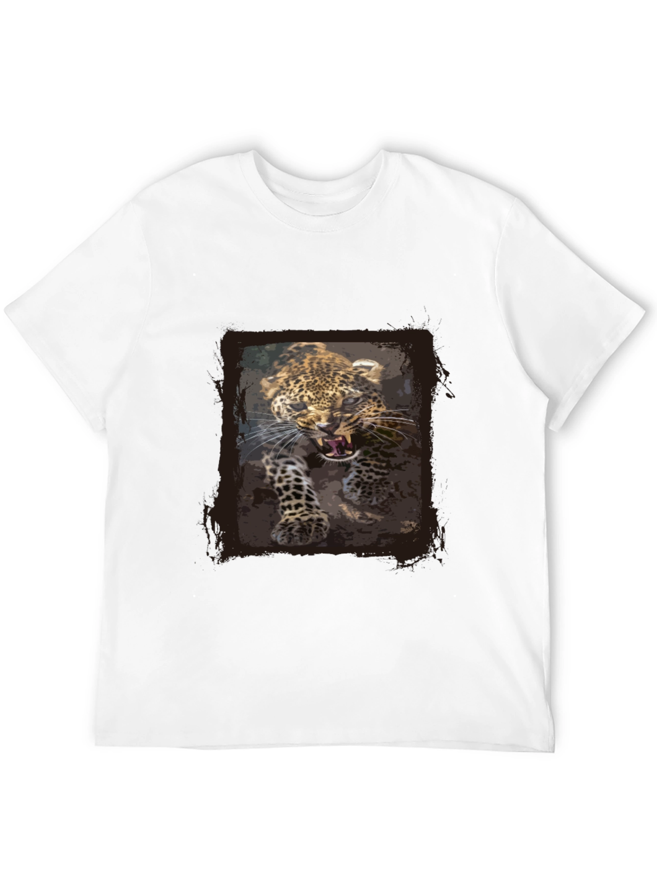 Leopard Print Graphic Tee - Black Cotton T-Shirt