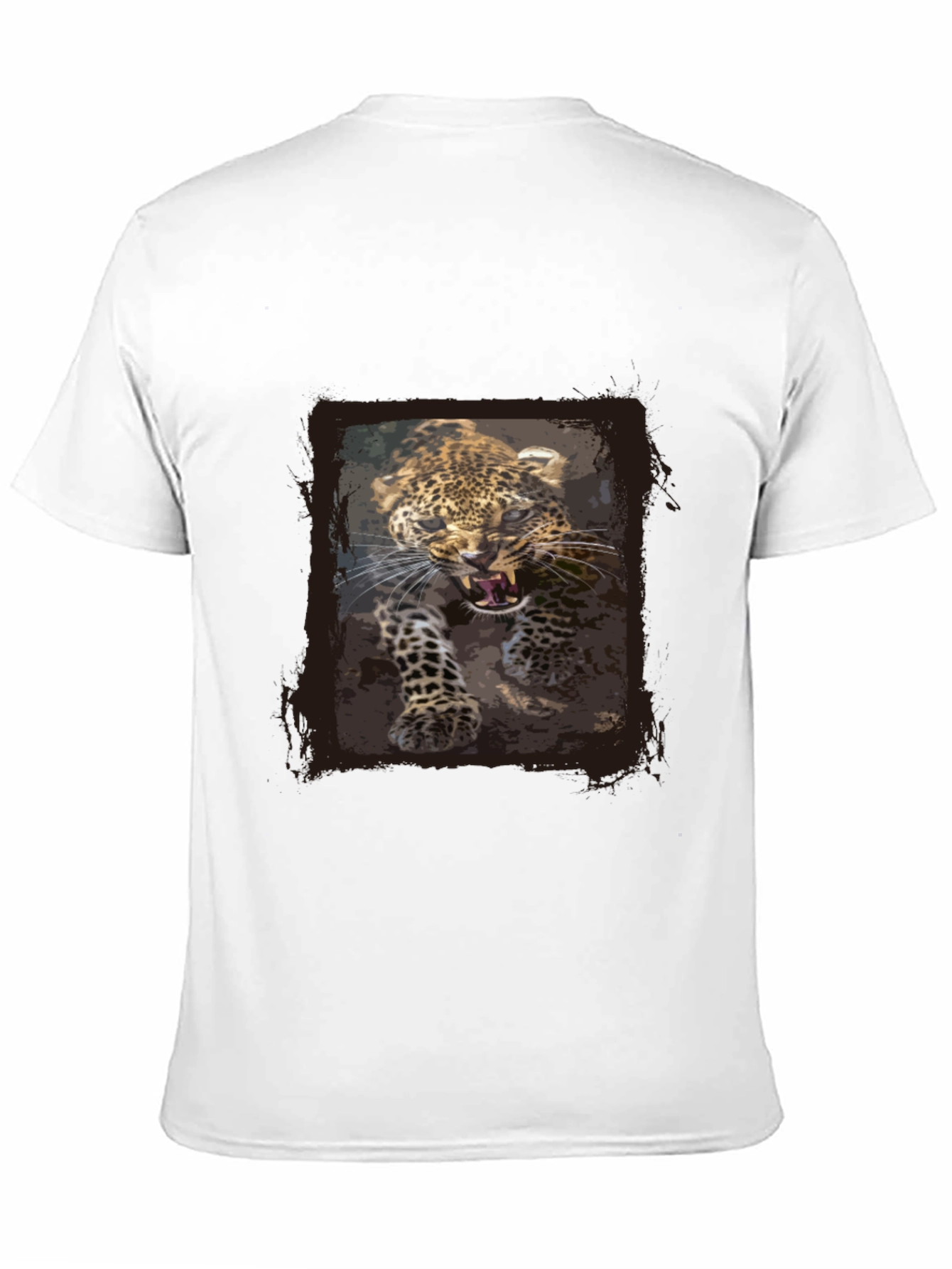 Leopard Print Graphic Tee - Black Cotton T-Shirt