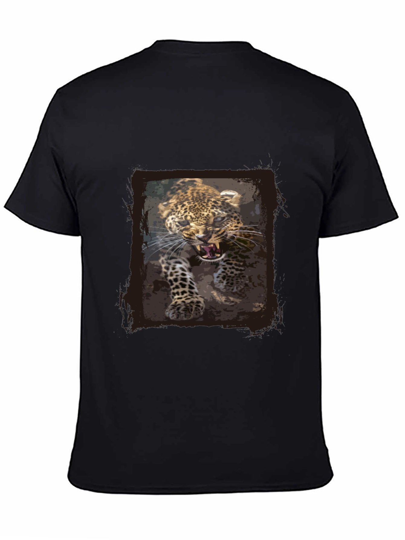 Leopard Print Graphic Tee - Black Cotton T-Shirt