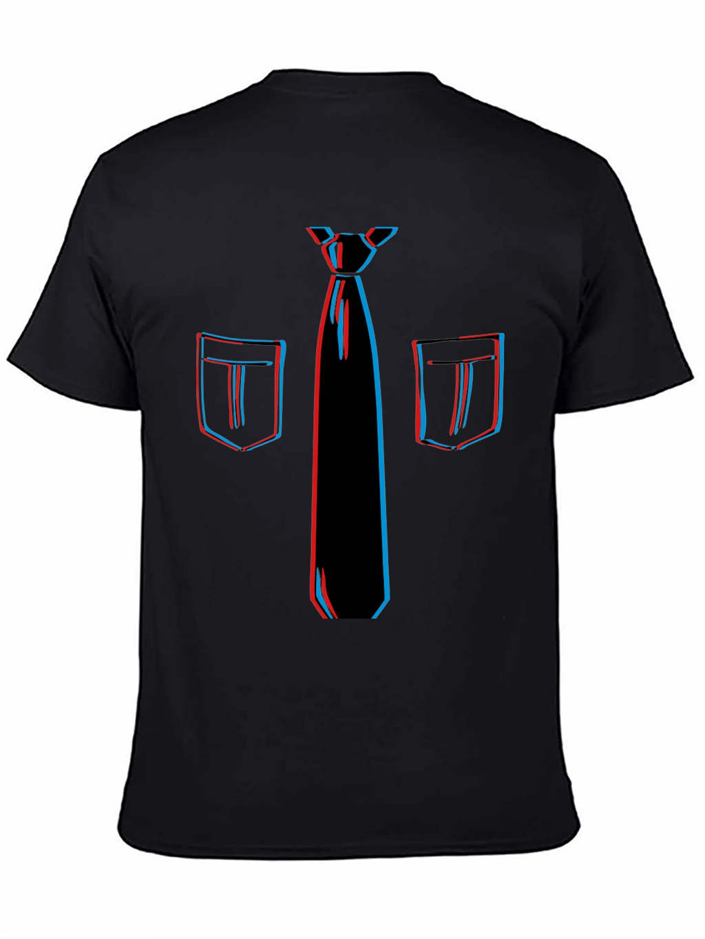 Novelty 3D Tie & Pocket Print Black T-Shirt