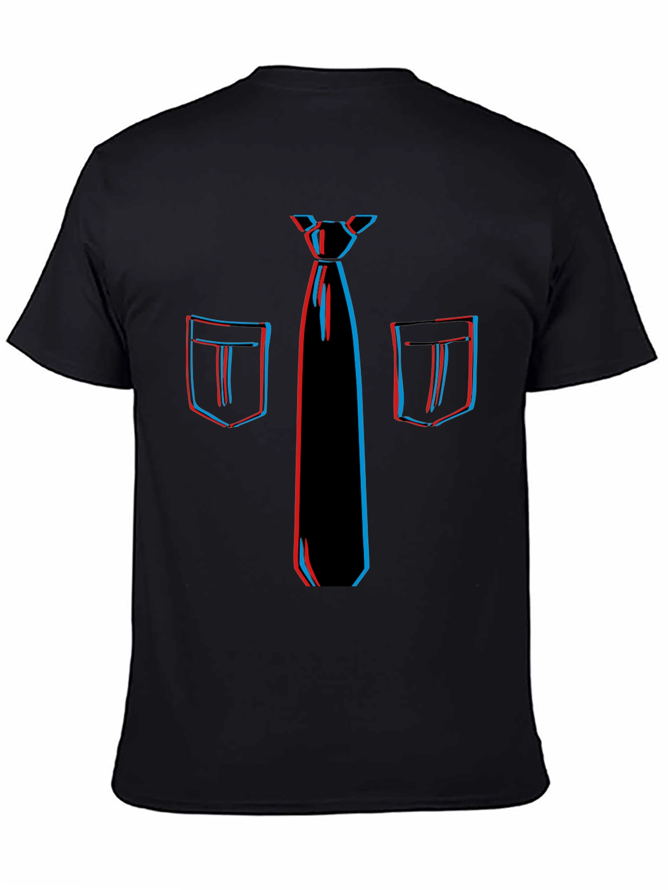Novelty 3D Tie & Pocket Print Black T-Shirt