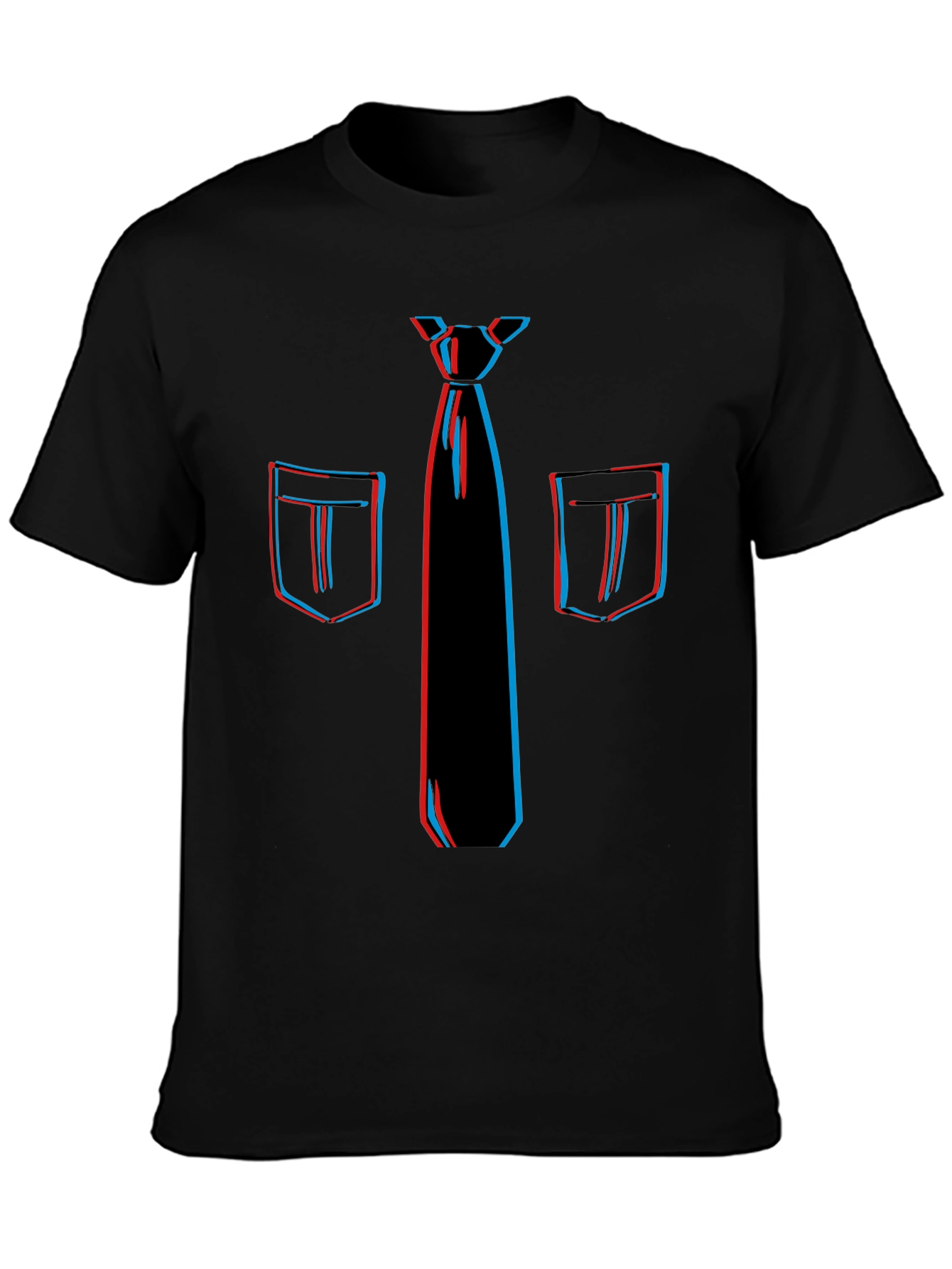 Novelty 3D Tie & Pocket Print Black T-Shirt