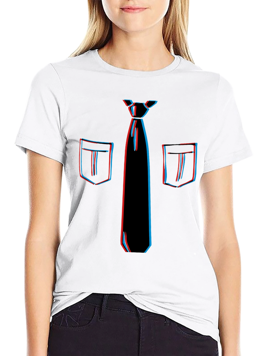 Novelty 3D Tie & Pocket Print Black T-Shirt
