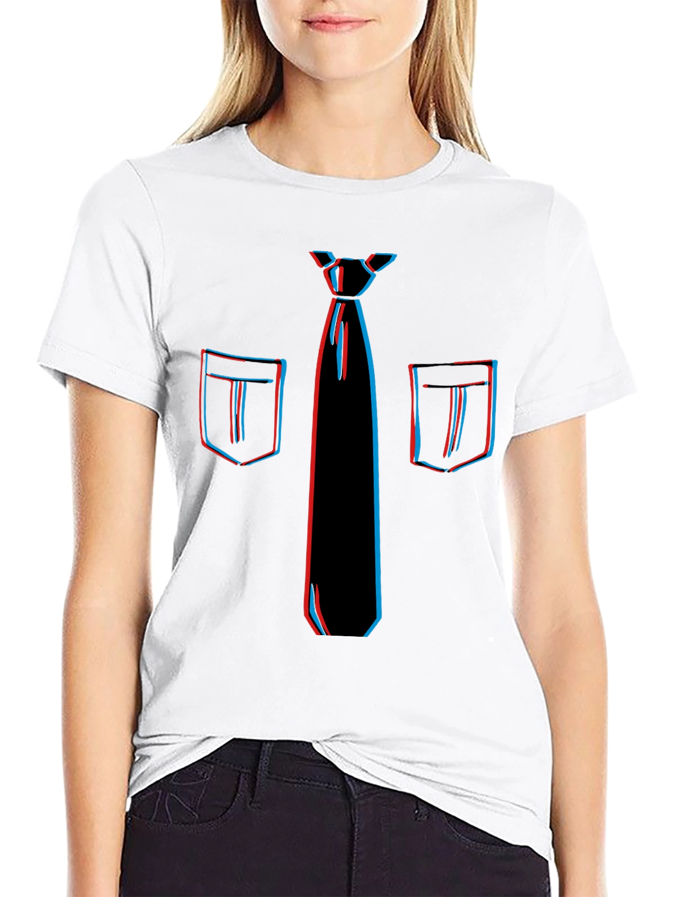 Novelty 3D Tie & Pocket Print Black T-Shirt