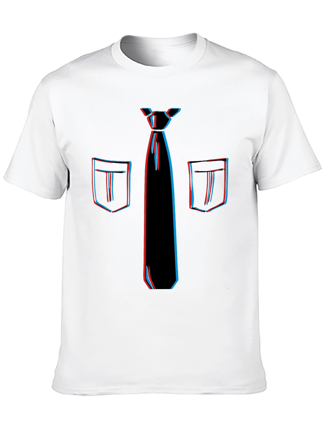 Novelty 3D Tie & Pocket Print Black T-Shirt