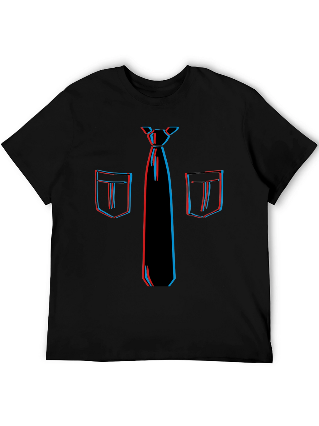 Novelty 3D Tie & Pocket Print Black T-Shirt