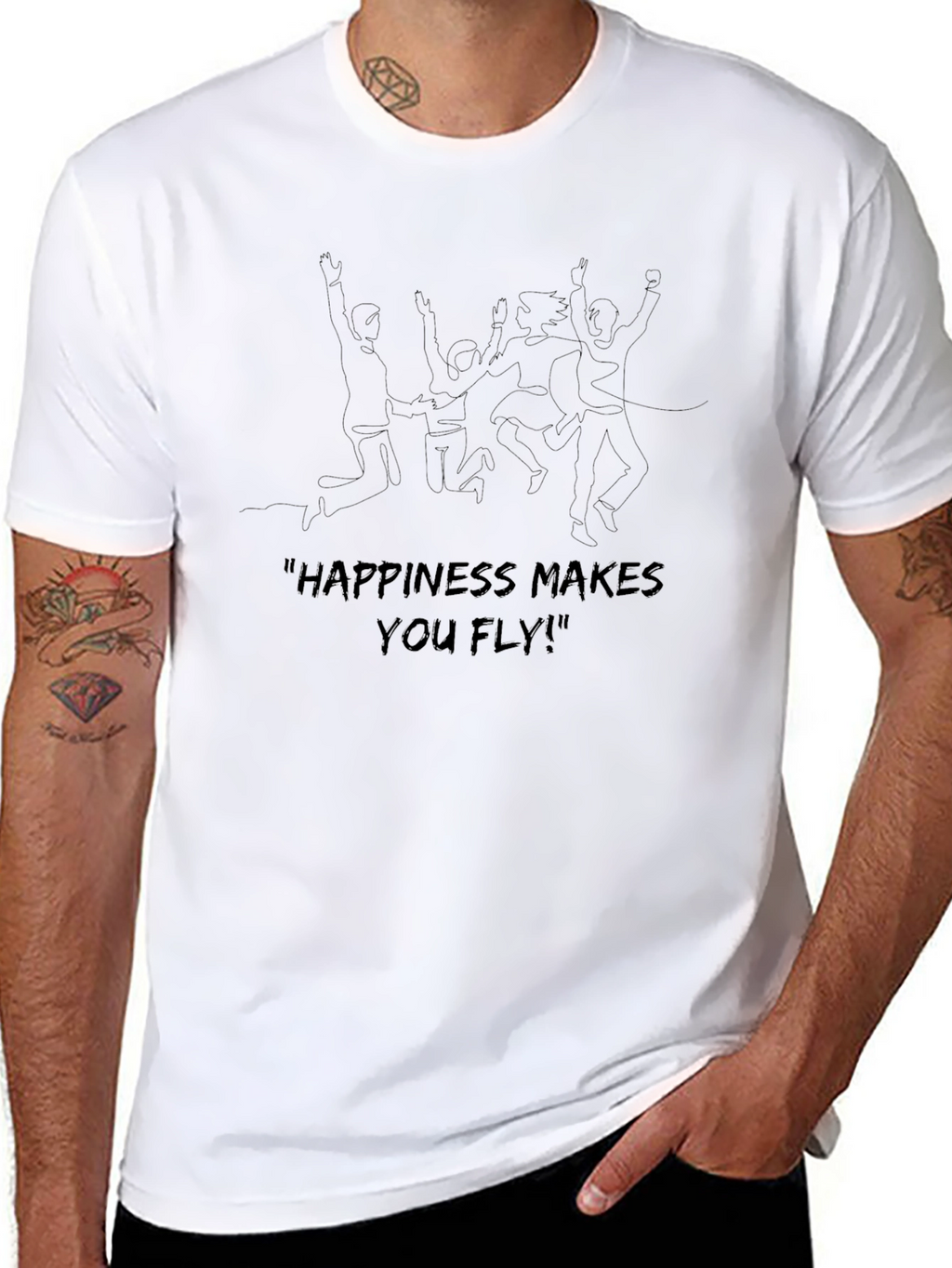Happiness Makes You Fly Black Graphic Tee