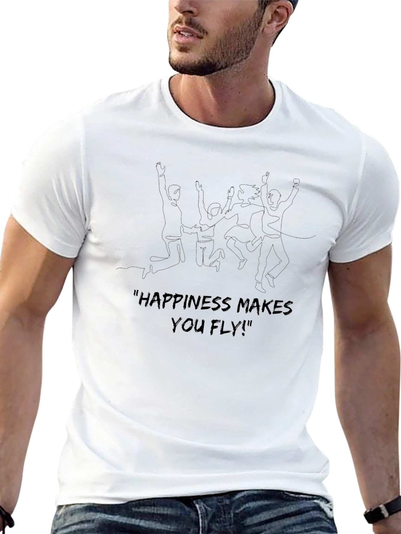 Happiness Makes You Fly Black Graphic Tee