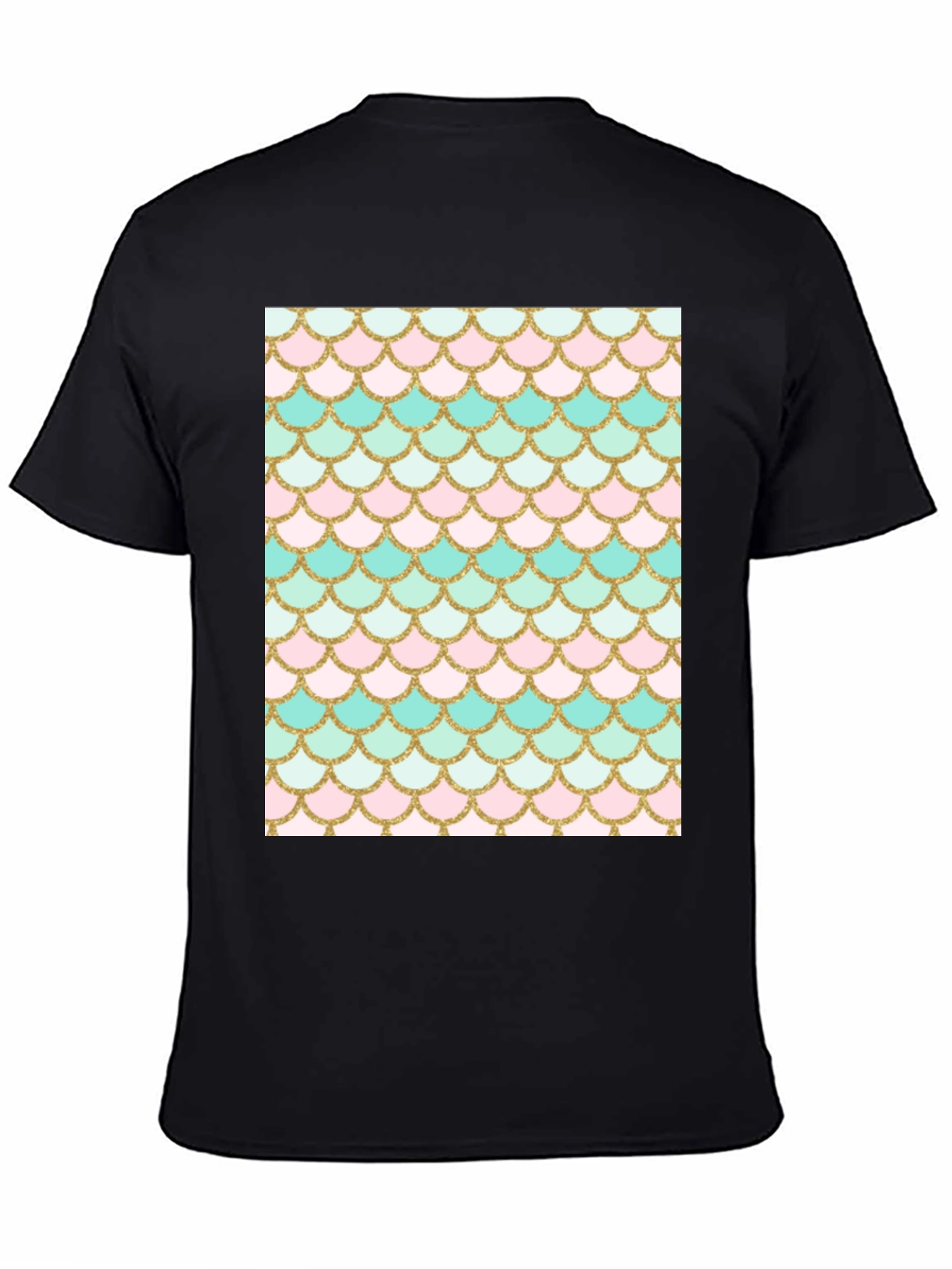 Mermaid Scale Graphic Tee - Black Cotton Blend Casual Shirt