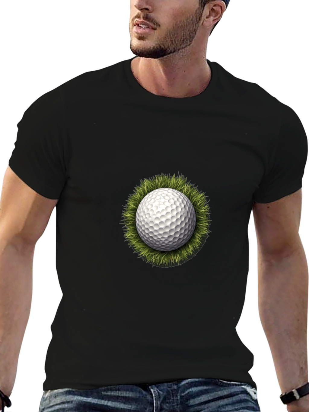 Golf Ball on Grass Graphic Tee - Black T-Shirt
