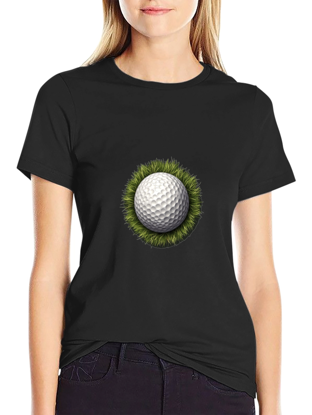 Golf Ball on Grass Graphic Tee - Black T-Shirt