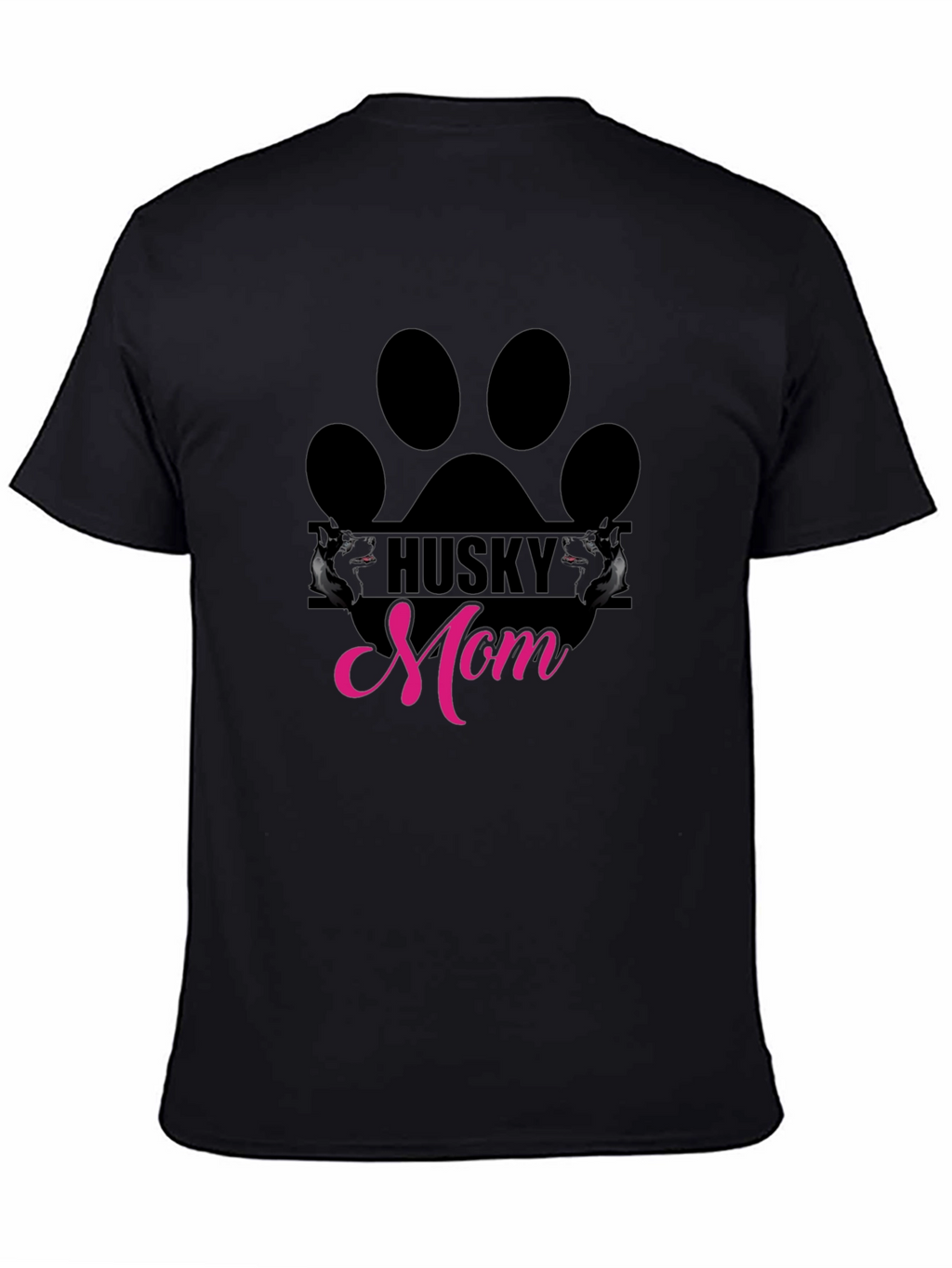 Husky Mom Paw Print Graphic Tee - Black