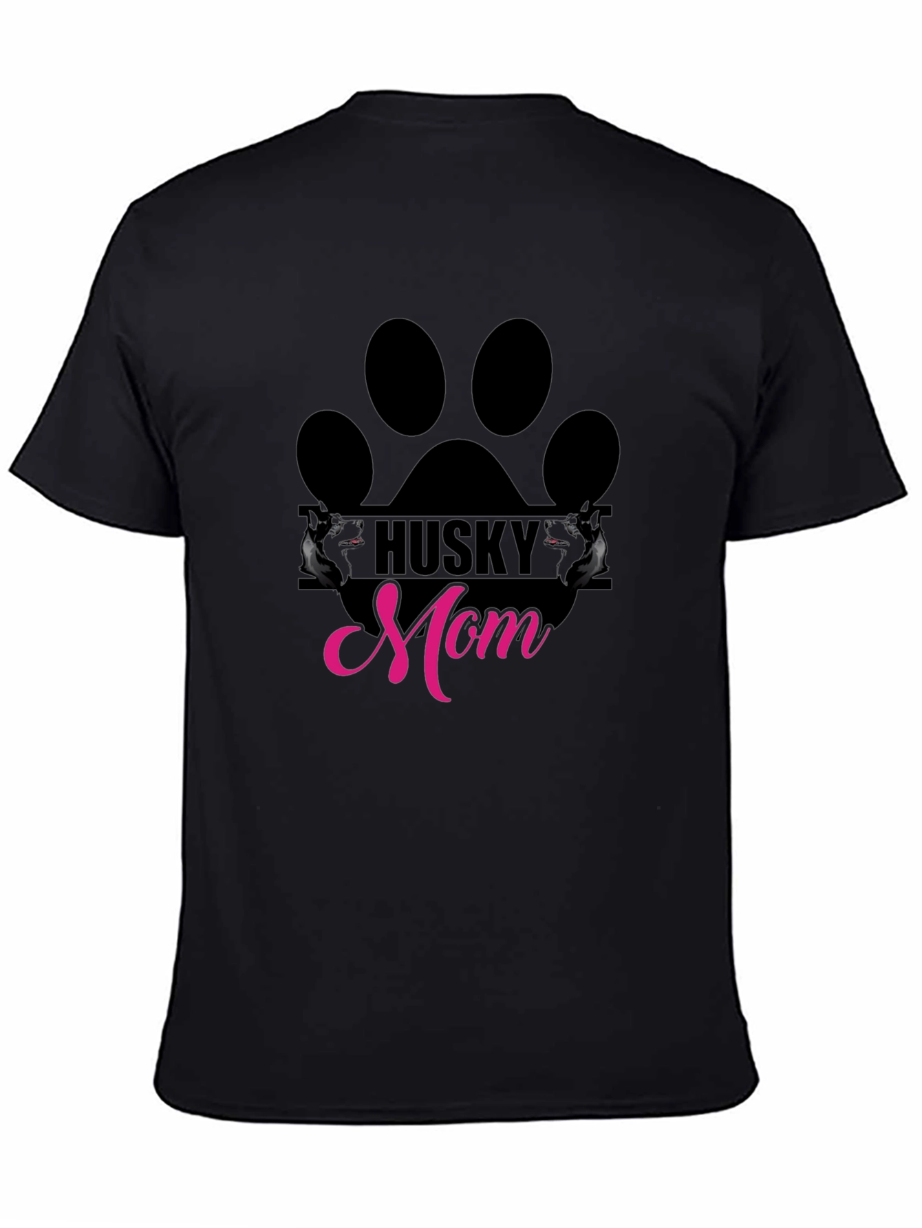 Husky Mom Paw Print Graphic Tee - Black