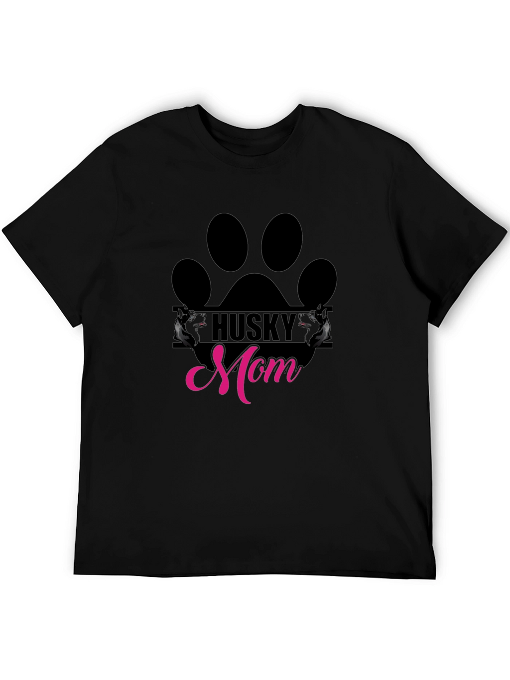 Husky Mom Paw Print Graphic Tee - Black