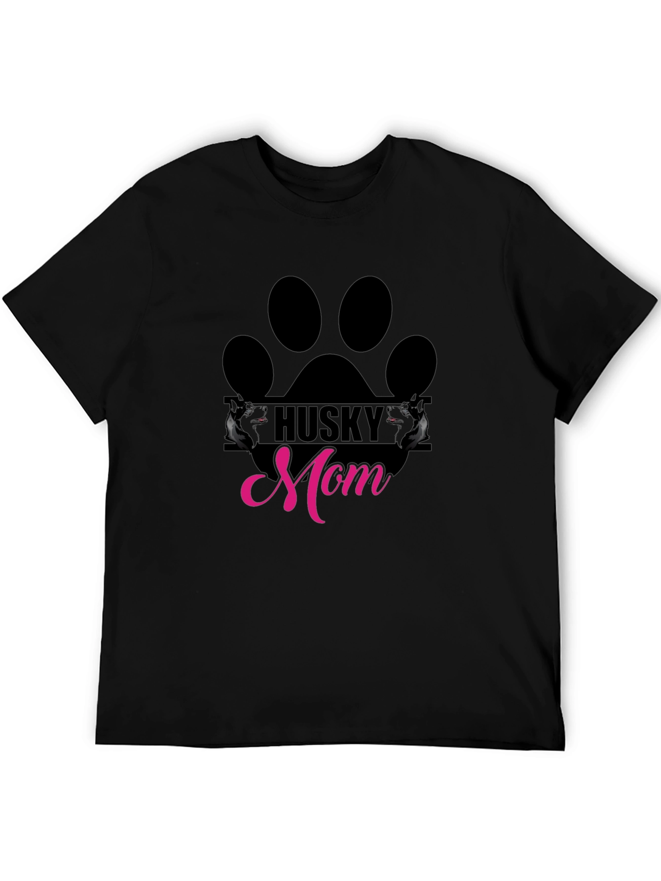 Husky Mom Paw Print Graphic Tee - Black