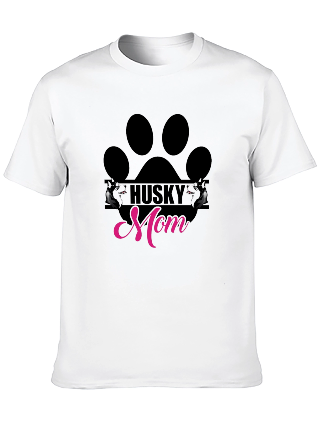 Husky Mom Paw Print Graphic Tee - Black