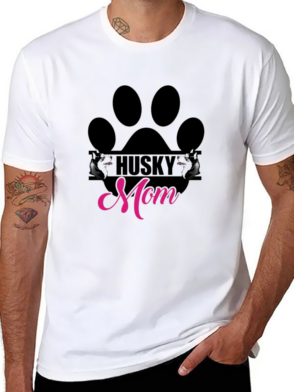 Husky Mom Paw Print Graphic Tee - Black
