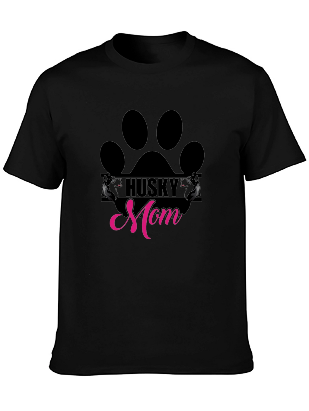 Husky Mom Paw Print Graphic Tee - Black