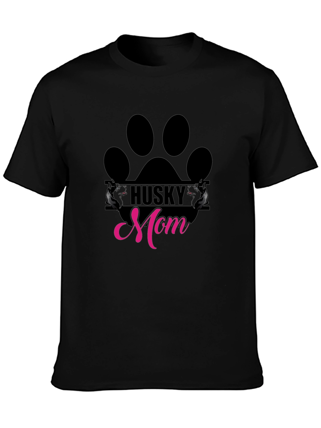 Husky Mom Paw Print Graphic Tee - Black