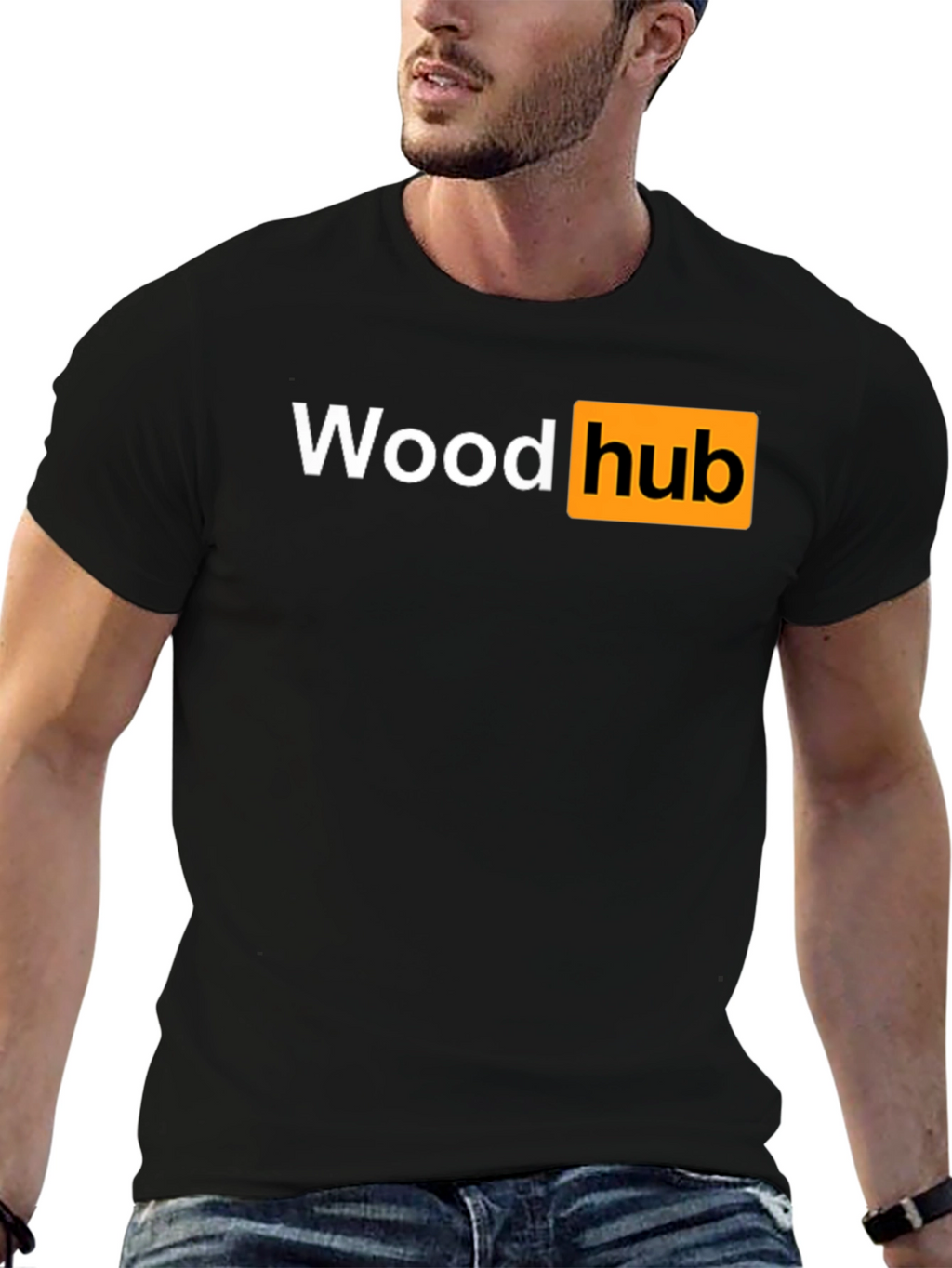 Wood Hub Black T-Shirt - Funny Design